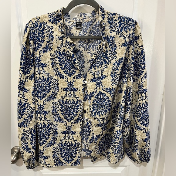 SHEIN Blue Cream Notched Collar Buttoned Blouse - Picture 1 of 3